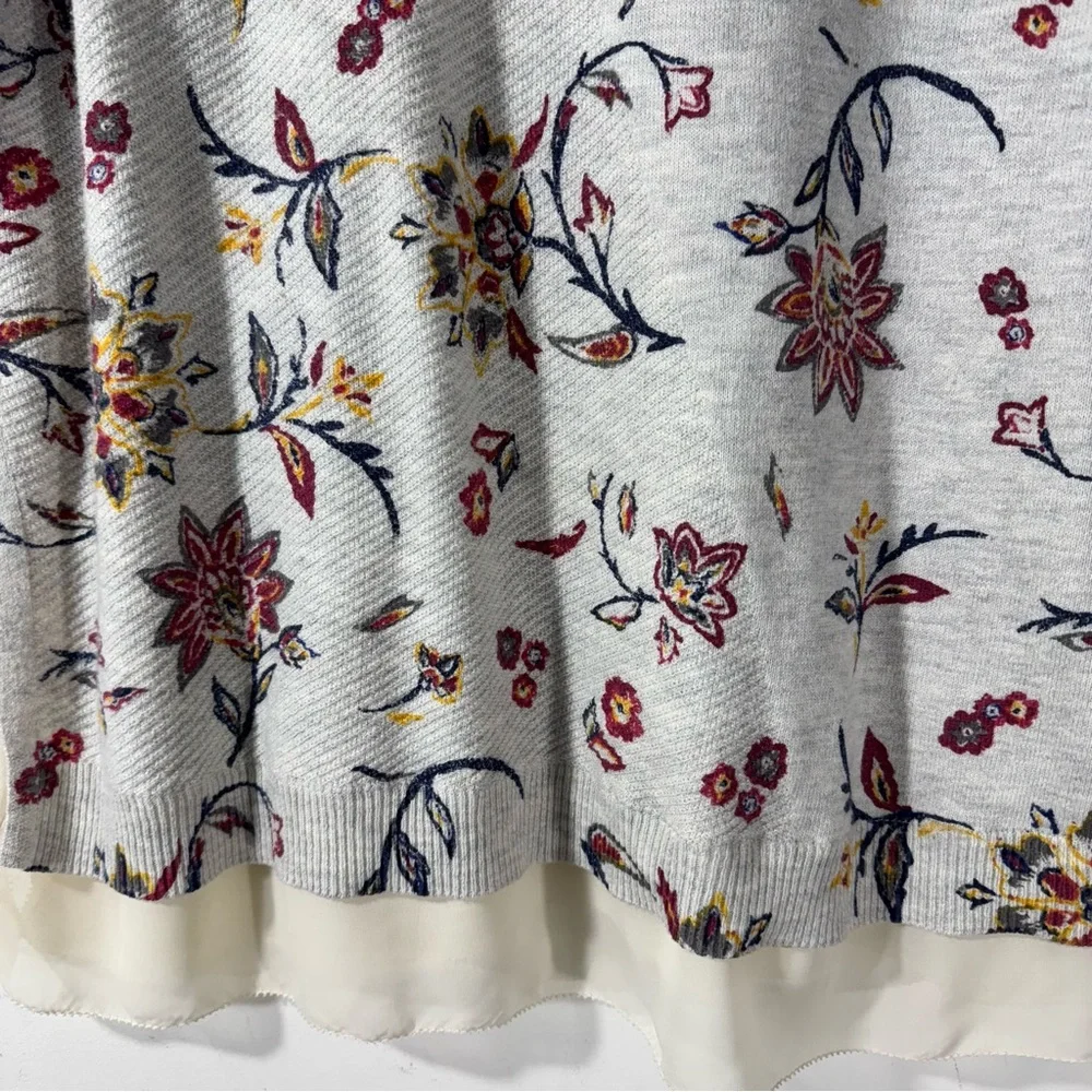 Lucky Brand Chiffon Trim Waffle Knit Floral Top - Picture 3 of 10
